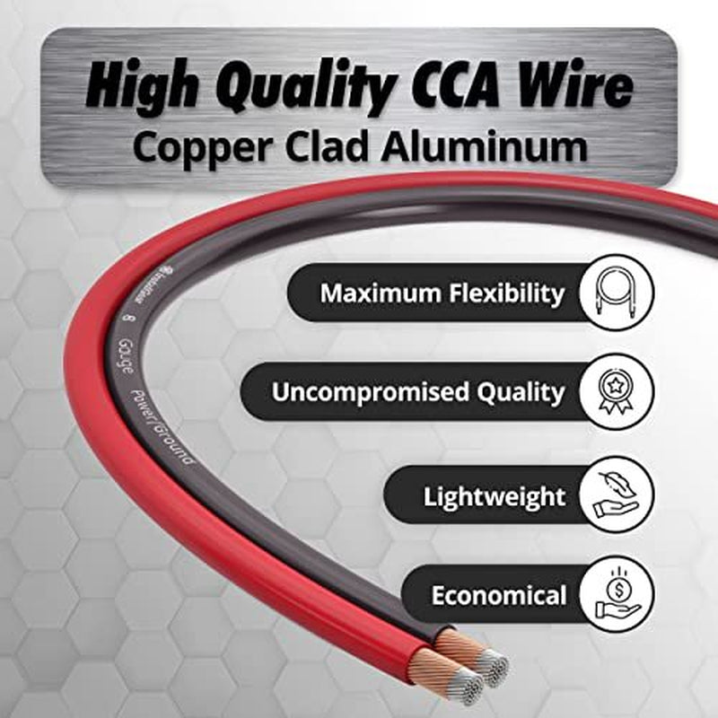 Installgear 8 Gauge Wire (50Ft) Copper Clad Aluminum Assorted Sizes , Styles