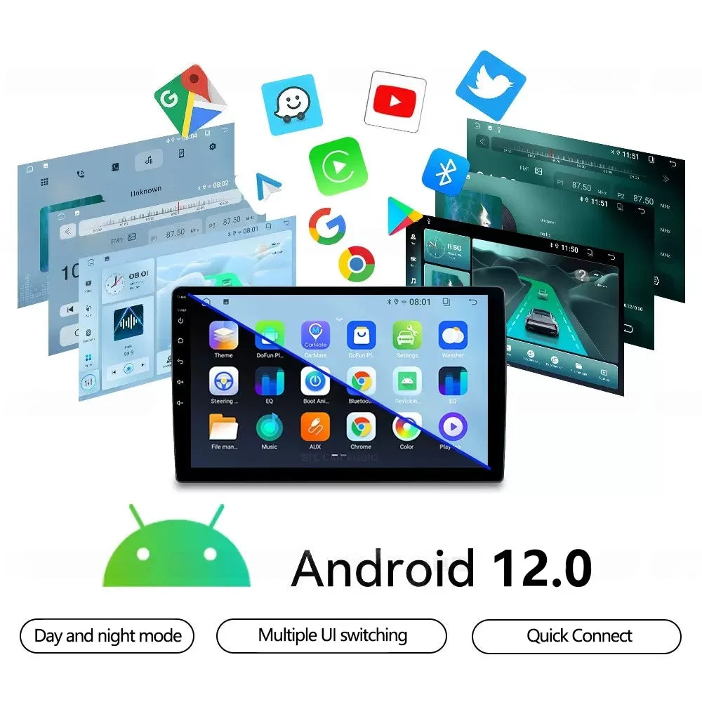 Meihua 9Inch Car Auto Android Radio 2+32 4+64 Carplay BT5.0 Wifi GPS T100 Android12 Large Screen Navigation Multimedia Player