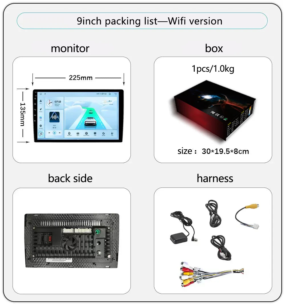 Meihua 9Inch Car Auto Android Radio 2+32 4+64 Carplay BT5.0 Wifi GPS T100 Android12 Large Screen Navigation Multimedia Player