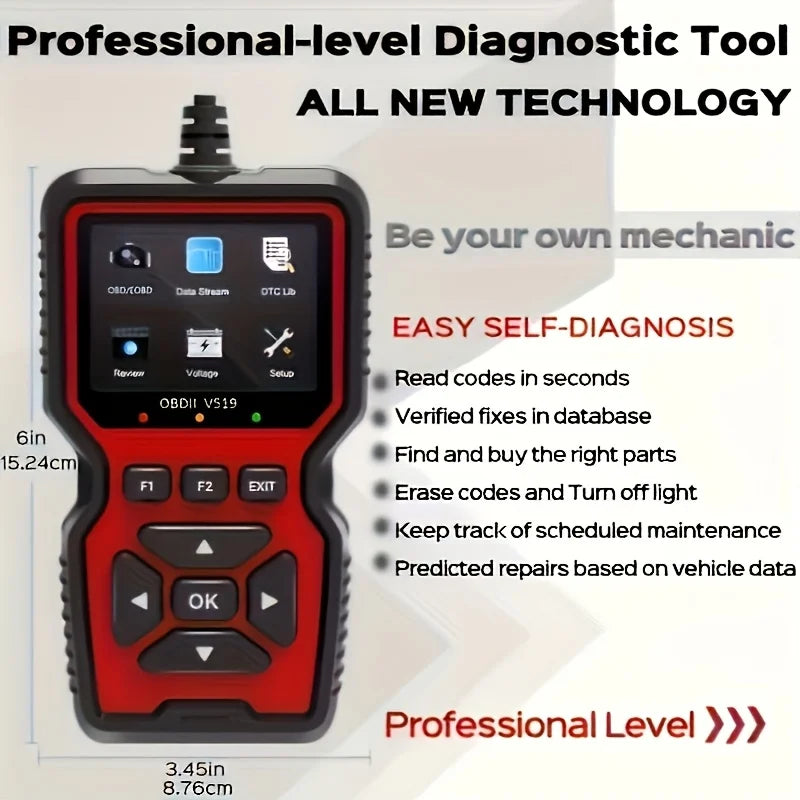 V519 Professional Obd2 Scanner - Usb-Powered Automotive Diagnostic Tool with Real-Time Data Stream, Full-Featured Obd Ii Testing (I/M Ready, Bod2/Eobd), Clears Engine Fault Lights, Reads/Erases Codes for Most Vehicles, Automotive Maintenance, Ergonomic Design, Durable Plastic Casing