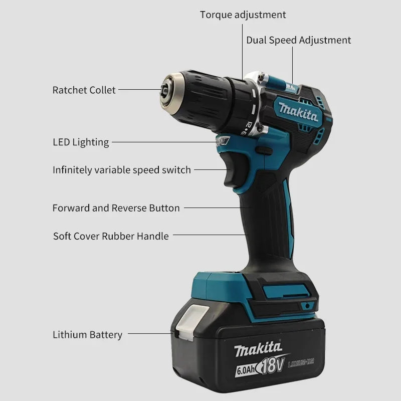 18V Battery DDF487 Brushless Electric Drill, Suitable for Five-Rope Impact Drill of Decoration Team Uses Suitable