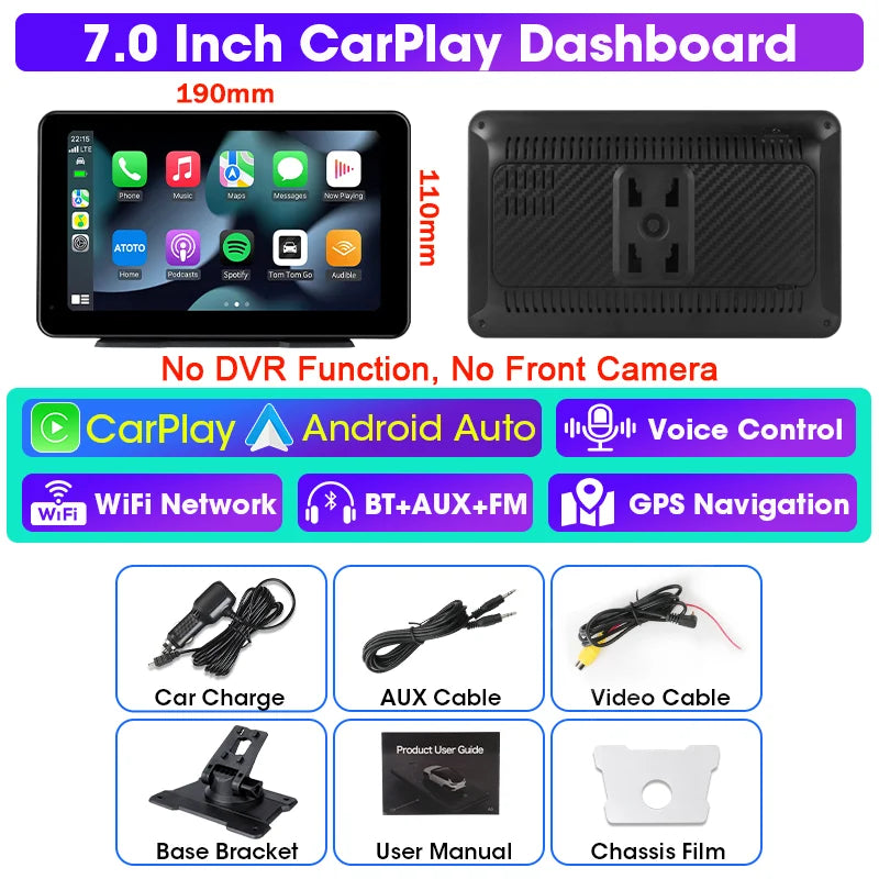 8.1 Inch 2.5K Dash Cam Wireless Carplay Android Auto Car DVR Wifi GPS Navigation Rearview Camera Dashboard Video Recorder