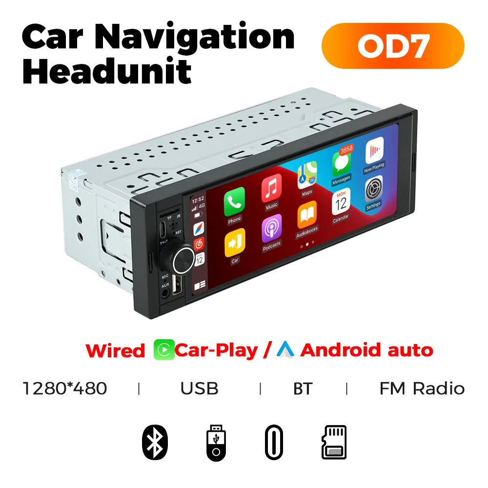 1DIN Universal MP5 6.86-Inch Car Radio Support Wireless Carplay Android AUTO AUX USB SWC BT Touch Screen Multimedia Video Player