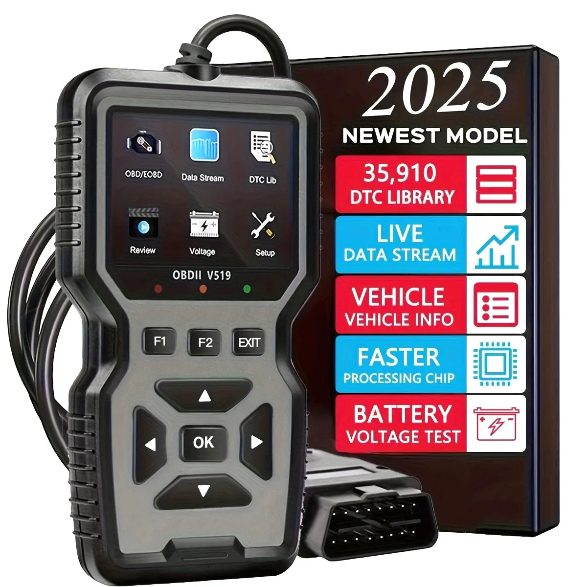 Professional Obd2 Diagnostic Tool Heavy Duty Vehicle Repair Tool - Code Reader/Resetter, Supports Real-Time Data Stream, No Battery Required, Compatible with Vehicles 1996 and up (Obdii/Eobd, Mode 6/8), Suitable for Mechanics, DIY Car Repair, Trucks, Motorcycles, Suvs - Compact Design, User-Friendly Controls, Robust Equipment, Obd Ii Reader, Automotive