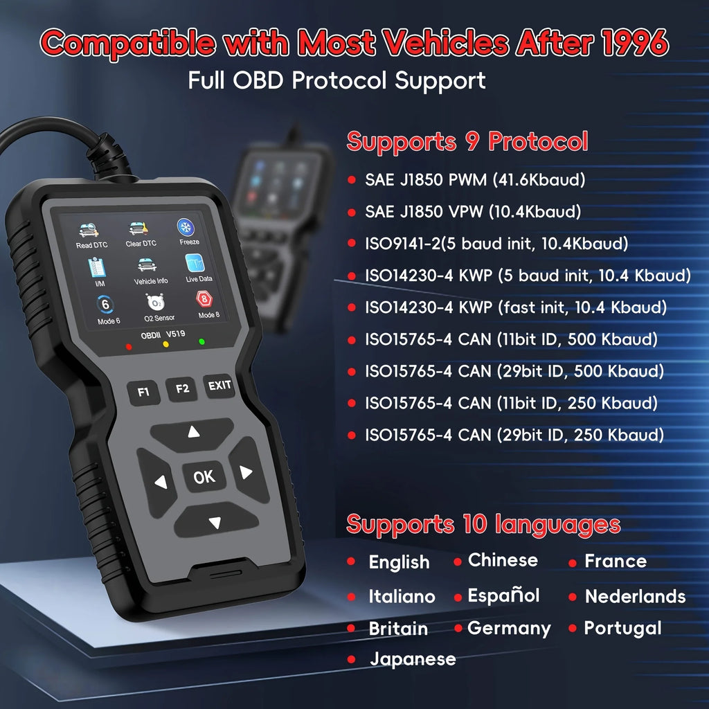 Professional Obd2 Diagnostic Tool Heavy Duty Vehicle Repair Tool - Code Reader/Resetter, Supports Real-Time Data Stream, No Battery Required, Compatible with Vehicles 1996 and up (Obdii/Eobd, Mode 6/8), Suitable for Mechanics, DIY Car Repair, Trucks, Motorcycles, Suvs - Compact Design, User-Friendly Controls, Robust Equipment, Obd Ii Reader, Automotive
