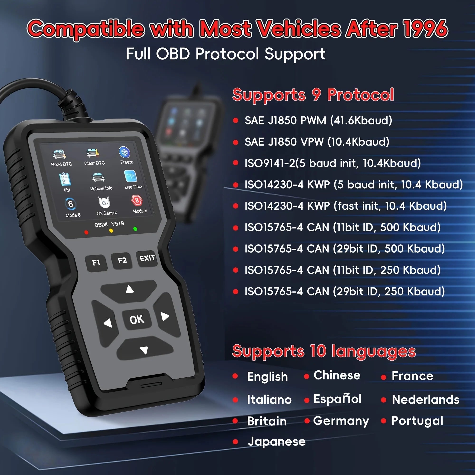 Professional Obd2 Diagnostic Tool Heavy Duty Vehicle Repair Tool - Code Reader/Resetter, Supports Real-Time Data Stream, No Battery Required, Compatible with Vehicles 1996 and up (Obdii/Eobd, Mode 6/8), Suitable for Mechanics, DIY Car Repair, Trucks, Motorcycles, Suvs - Compact Design, User-Friendly Controls, Robust Equipment, Obd Ii Reader, Automotive