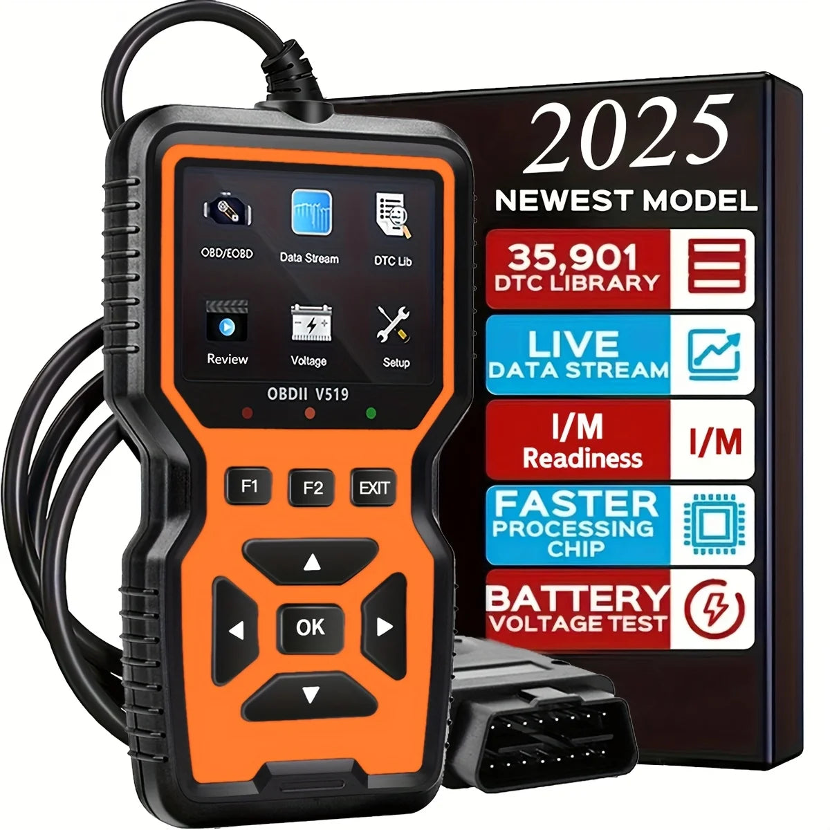 Professional Obd2 Diagnostic Tool Heavy Duty Vehicle Repair Tool - Code Reader/Resetter, Supports Real-Time Data Stream, No Battery Required, Compatible with Vehicles 1996 and up (Obdii/Eobd, Mode 6/8), Suitable for Mechanics, DIY Car Repair, Trucks, Motorcycles, Suvs - Compact Design, User-Friendly Controls, Robust Equipment, Obd Ii Reader, Automotive