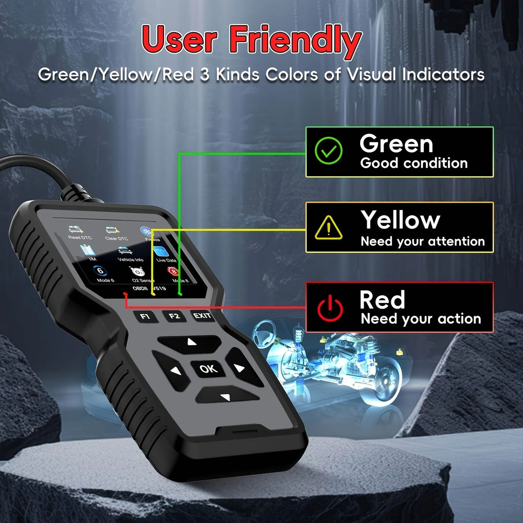 Professional Obd2 Diagnostic Tool Heavy Duty Vehicle Repair Tool - Code Reader/Resetter, Supports Real-Time Data Stream, No Battery Required, Compatible with Vehicles 1996 and up (Obdii/Eobd, Mode 6/8), Suitable for Mechanics, DIY Car Repair, Trucks, Motorcycles, Suvs - Compact Design, User-Friendly Controls, Robust Equipment, Obd Ii Reader, Automotive