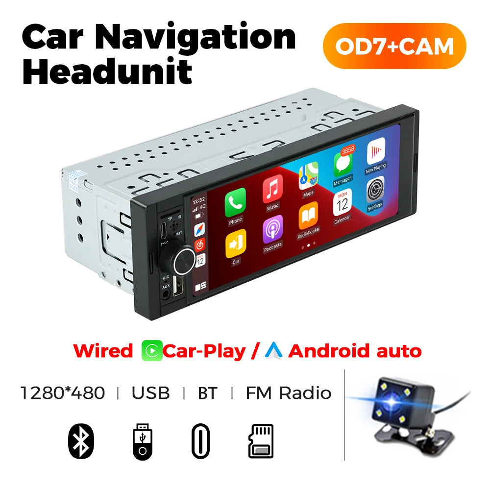 1DIN Universal MP5 6.86-Inch Car Radio Support Wireless Carplay Android AUTO AUX USB SWC BT Touch Screen Multimedia Video Player