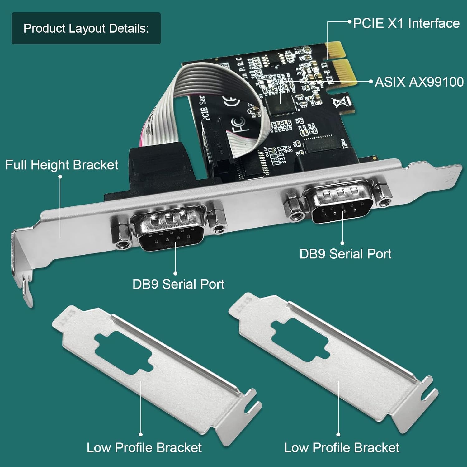 2-Port PCI Express RS-232 DB9 Serial Port Card for Windows XP, Vista,7, 8.X, 10, 11 32/64Bit and Linux Pcs, PCIE RS232 Card, PCIE Serial DB9 Port Card (PCIE-SE2)