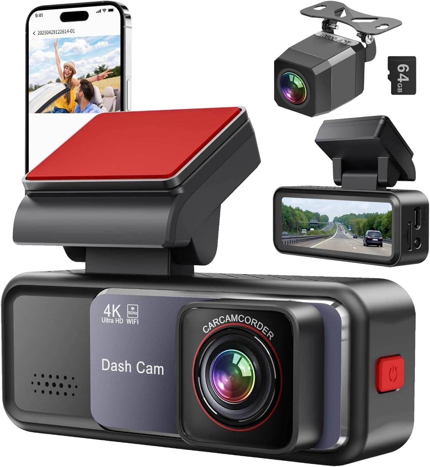 4K+2K Dash Cam Front and Rear, Free 64GB Card Included, 5.8Ghz Wifi Dash Camera for Cars, Built-In G-Sensor, 3.2” IPS Screen, 170°Wide Angle, Night Vision, 24 Parking Mode