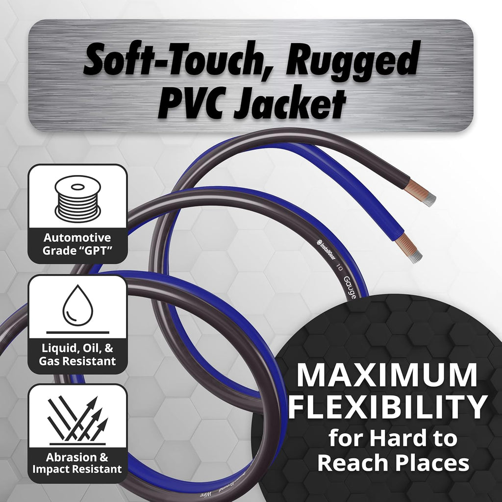 10 Gauge Wire (50Ft) Copper Clad Aluminum CAA - Primary Automotive Wire, Car Amplifier Power and Ground Cable, Battery Cable, Car Audio Speaker Stereo, RV Trailer Wiring Welding Cable 10Ga