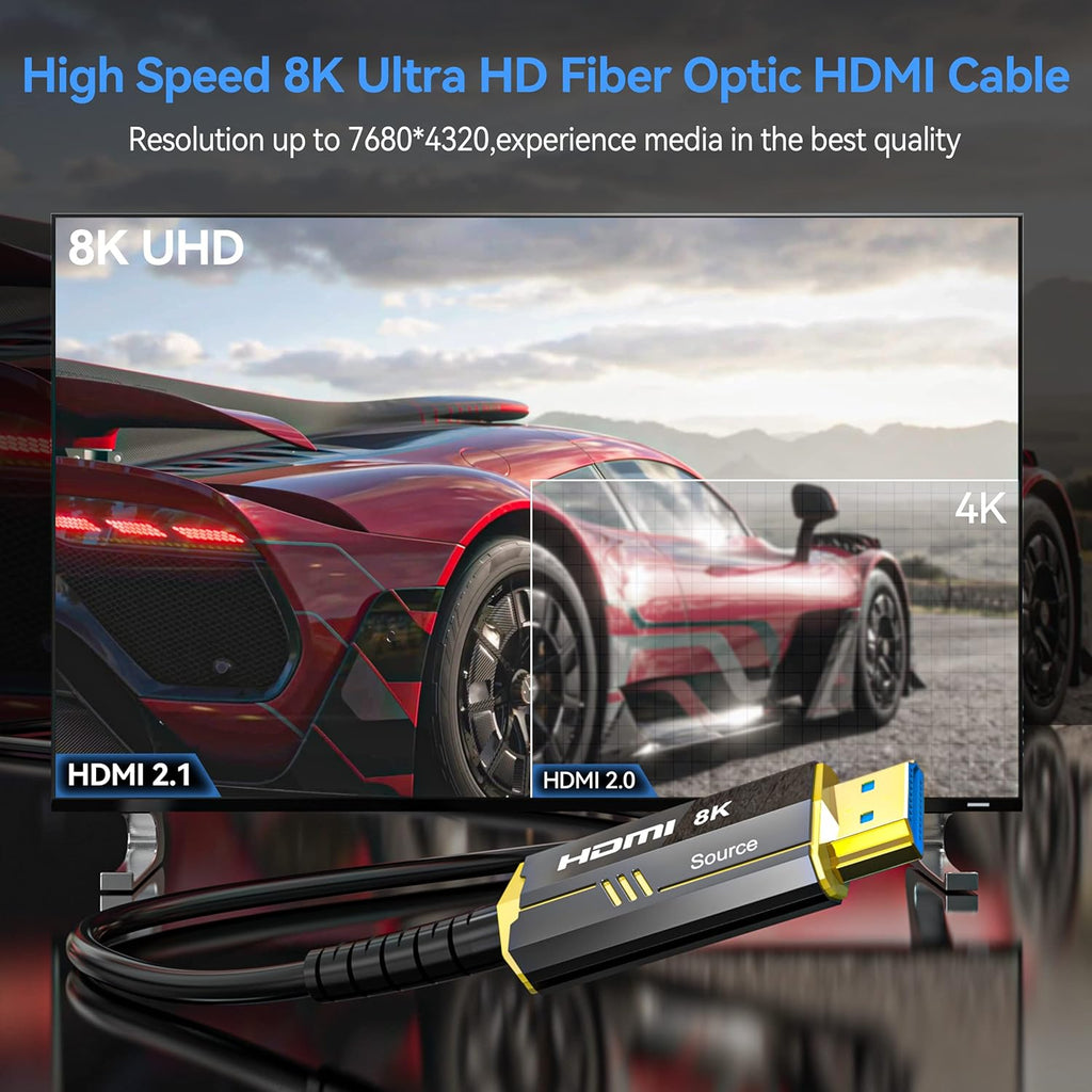 8K Fiber Optic HDMI Cables 30Ft, 48Gbps Ultra High Speed HDMI 2.1 Cable, 8K@60Hz 4K@120Hz, Compatible for Playstation 5 PC HDTV, Male-To-Male （Gold Plated Connector）