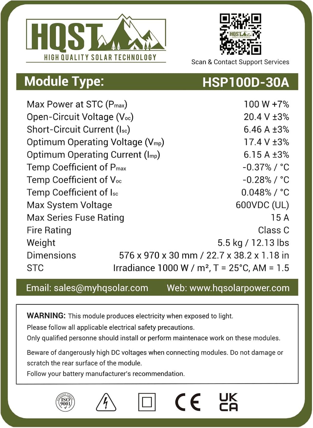 100W 12V Monocrystalline Solar Panel with Solar Connectors, High Efficiency Module PV Power for Battery Charging Boat, Caravan, RV and Any Other off Grid Applications