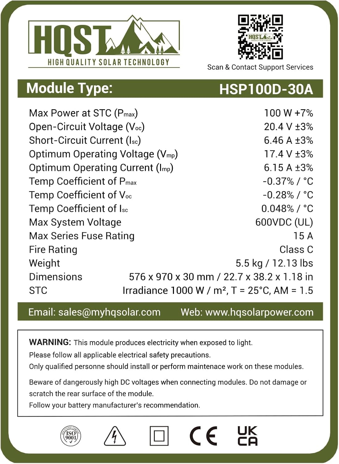 100W 12V Monocrystalline Solar Panel with Solar Connectors, High Efficiency Module PV Power for Battery Charging Boat, Caravan, RV and Any Other off Grid Applications