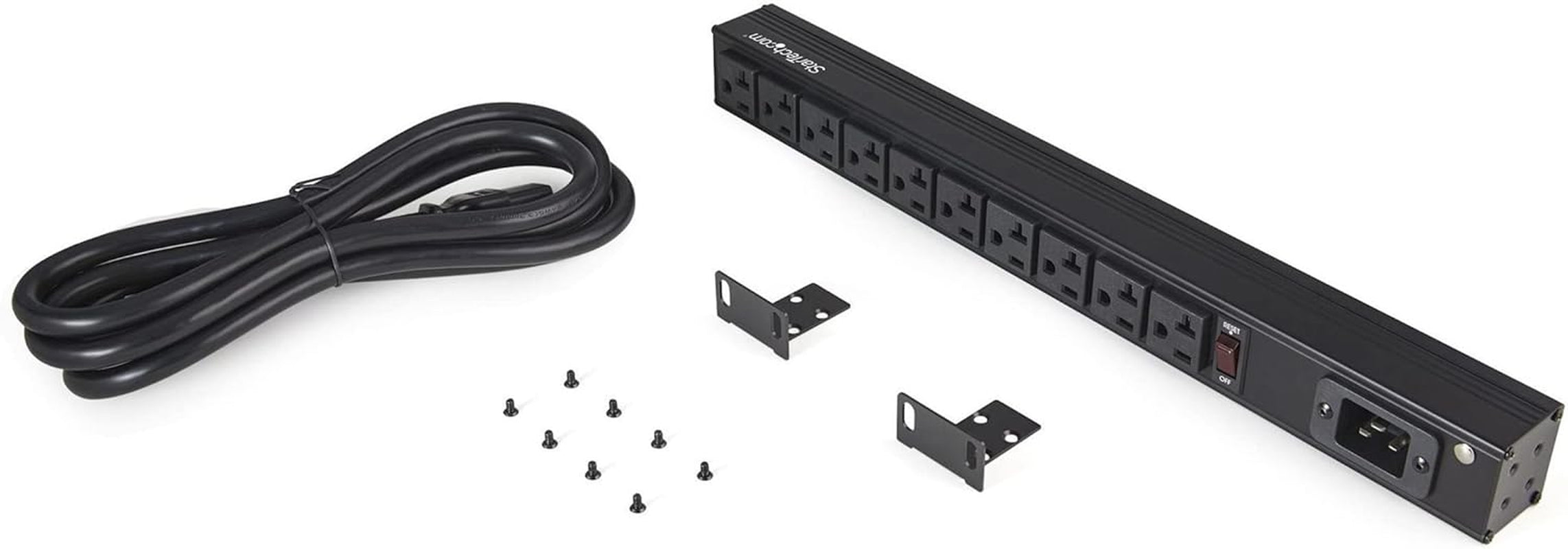 10 Outlet Rack Mount Power Strip 125V/16 Amp - 1U Horizontal 19" Rackmount PDU - NEMA 5-20P Input - 10X NEMA 5-15/20R Outlets - Rack Mount PDU - UL Listed - 8Ft Power Cord (RKPW101920)