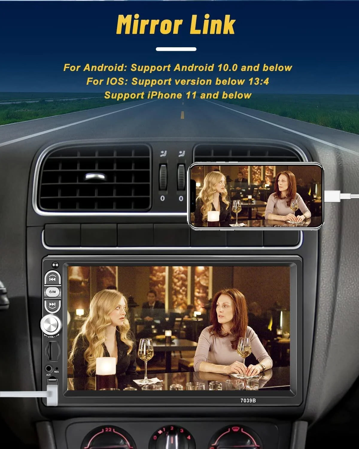 1 Din 7" Car Stereo Radio Carplay Android Auto Mirror Link Car Player MP5