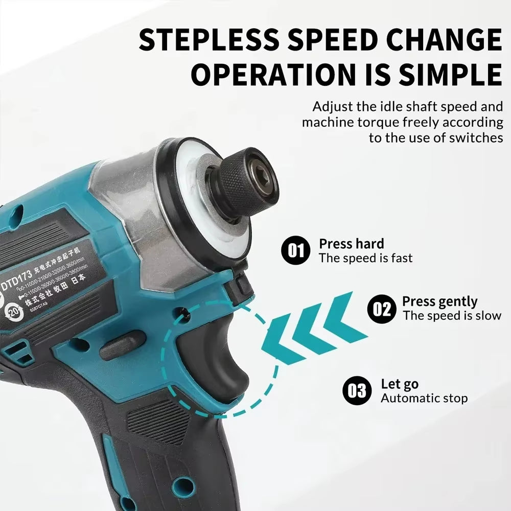 DTD173 1800RPM Cordless Impact Driver 180N.M Brushless Motor Electric Drill Wood/Bolt/T-Mode for  Battery
