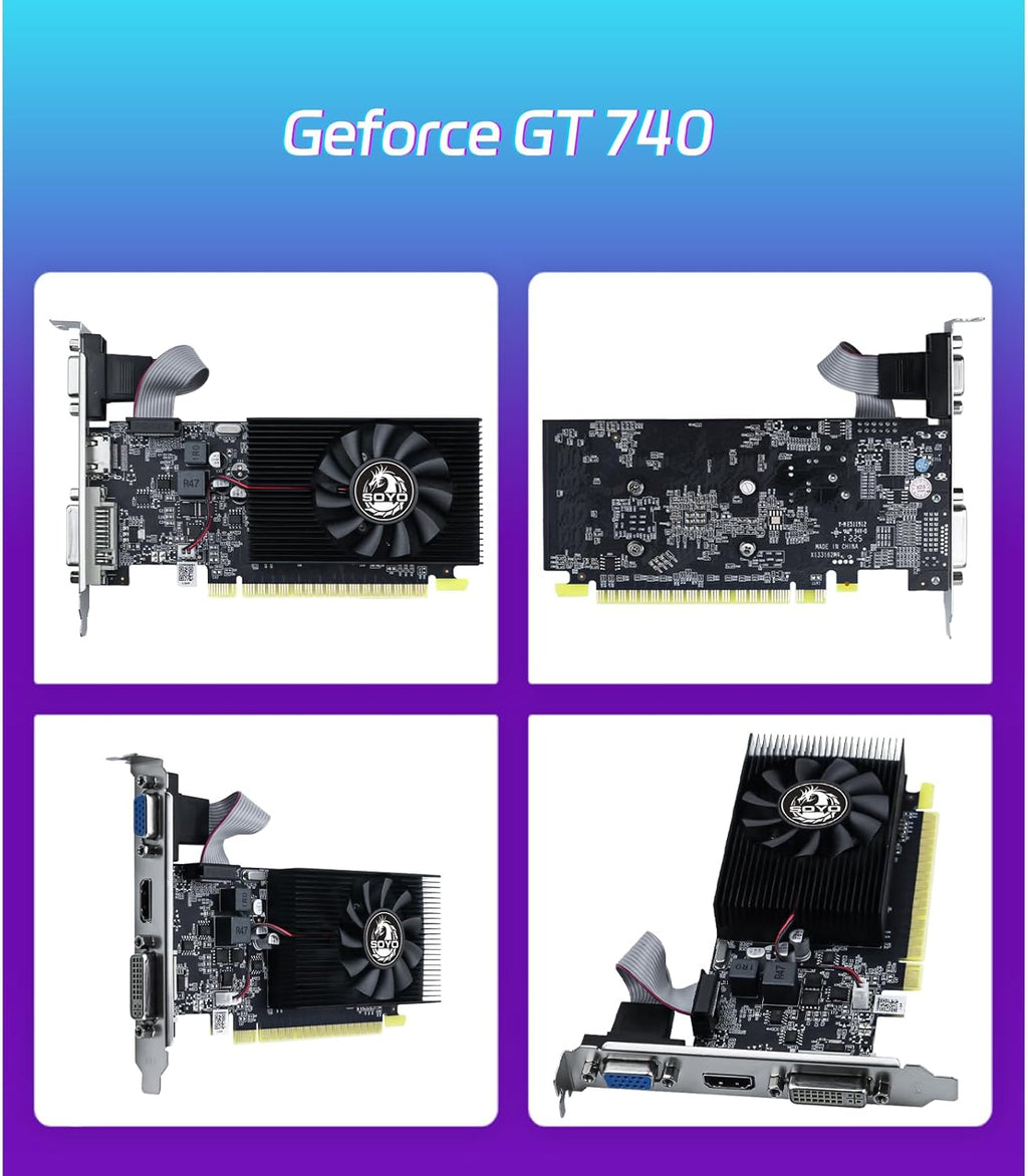 Geforce GT 740 4GB Low Profile Graphics Card, HDMI/VGA/DVI-D Triple Output, 4GB DDR3 128-Bit, SFF Half-Height Video Card for Slim Desktop PC, Computer GPU Supports Windows 11/10/8/7