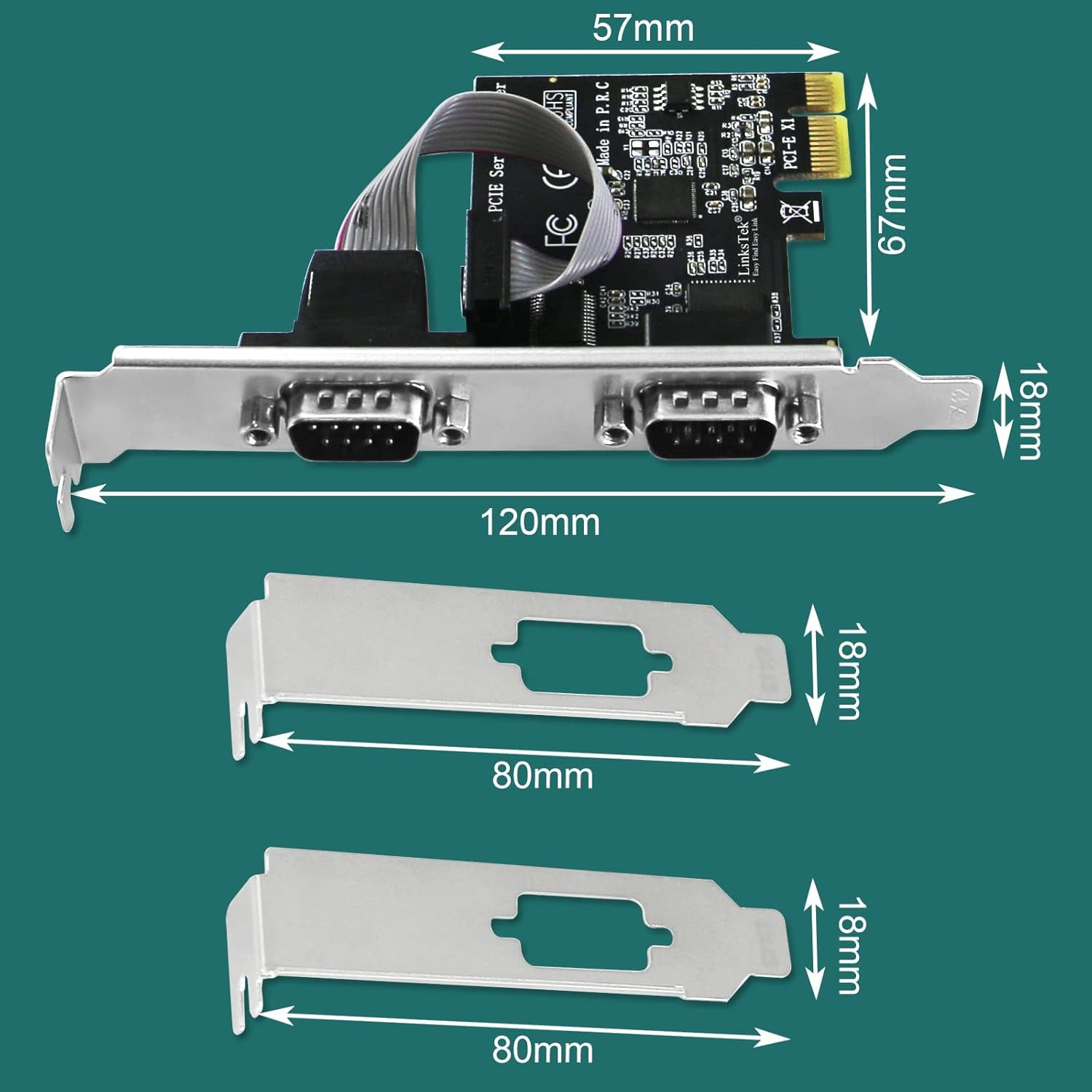 2-Port PCI Express RS-232 DB9 Serial Port Card for Windows XP, Vista,7, 8.X, 10, 11 32/64Bit and Linux Pcs, PCIE RS232 Card, PCIE Serial DB9 Port Card (PCIE-SE2)