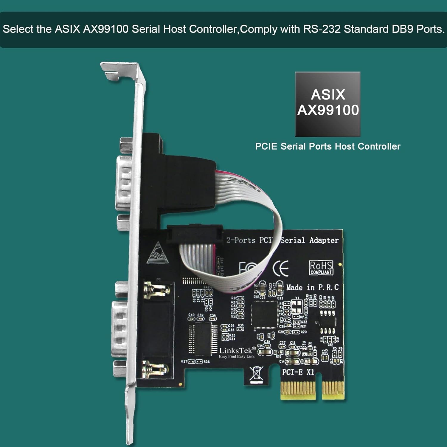 2-Port PCI Express RS-232 DB9 Serial Port Card for Windows XP, Vista,7, 8.X, 10, 11 32/64Bit and Linux Pcs, PCIE RS232 Card, PCIE Serial DB9 Port Card (PCIE-SE2)