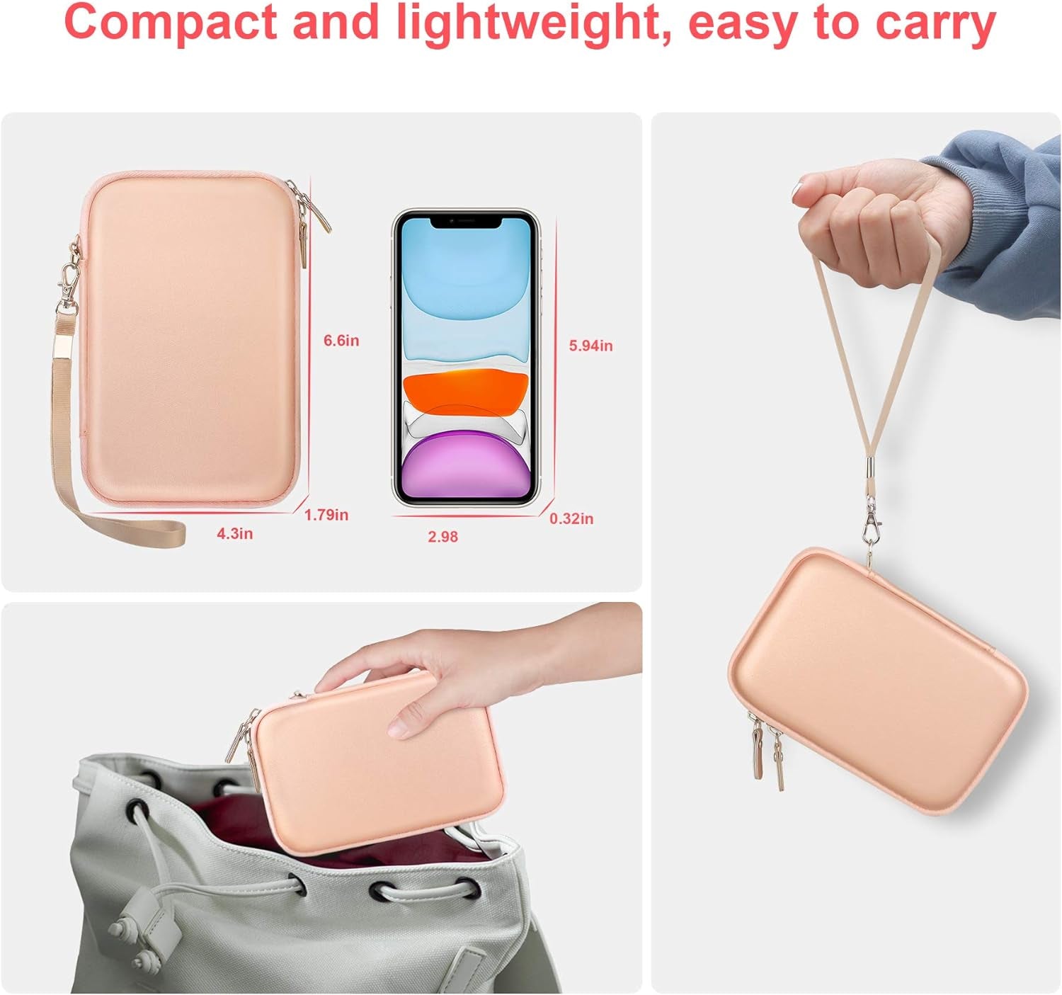 Carrying Case for Macbook Air Pro Charger Magsafe/Magsafe 2 Power Adapter, Iphone 16/16 Pro Magsafe Charger, USB C Hub, Type C Hub, USB Multiport Adapter, Hard EVA Bag, Rose Gold